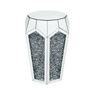 Benzara Round End Table with Mirror Panels and Faux Gemstone Accents, Silver BM225942 Silver Mirror and Faux Gemstones BM225942