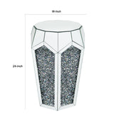 Benzara Round End Table with Mirror Panels and Faux Gemstone Accents, Silver BM225942 Silver Mirror and Faux Gemstones BM225942