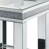 Benzara End Table with Faux Gemstone Accents and Open Bottom Mirrored Shelf, Silver BM225943 Silver Mirror, Glass and Faux Gemstones BM225943