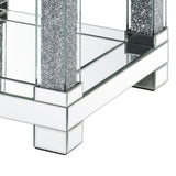 Benzara End Table with Faux Gemstone Accents and Mirrored Open Bottom Shelf, Silver BM225944 Silver Mirror, Glass and Faux Gemstones BM225944