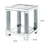 Benzara End Table with Faux Gemstone Accents and Mirrored Open Bottom Shelf, Silver BM225944 Silver Mirror, Glass and Faux Gemstones BM225944