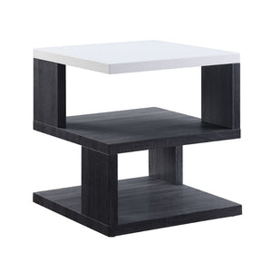 Benzara Dual Tone Wooden End Table with 2 Open Bottom Shelves, Gray and White BM225946 Gray and White Solid Wood BM225946