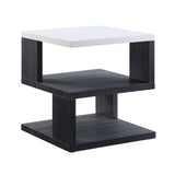 Dual Tone Wooden End Table with 2 Open Bottom Shelves, Gray and White