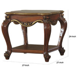 Benzara Wooden End Table with Open Bottom Shelf and Carved Details, Brown BM225947 Brown Solid Wood and Veneer BM225947