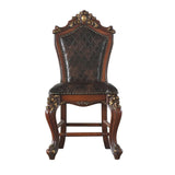 Benzara Leatherette Padded Counter Height Chair with Carvings, Set of 2, Brown BM225948 Brown Solid Wood and Leatherette BM225948