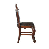 Benzara Leatherette Padded Counter Height Chair with Carvings, Set of 2, Brown BM225948 Brown Solid Wood and Leatherette BM225948