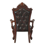 Benzara Leatherette Padded Arm Chair with Button Tufted Back, Set of 2, Brown BM225957 Brown Solid Wood and Leatherette BM225957