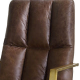 Benzara Tufted Leatherette Office Chair with Adjustable Height, Brown and Gold BM225959 Brown and Gold Solid Wood, Metal and Leatherette BM225959