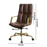 Benzara Tufted Leatherette Office Chair with Adjustable Height, Brown and Gold BM225959 Brown and Gold Solid Wood, Metal and Leatherette BM225959