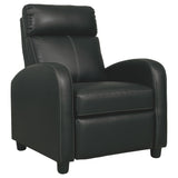 Benzara Leatherette Low Leg Recliner with Slope Armrests and Stitched Details,Black BM226040 Black Solid Wood, Metal and Leatherette BM226040