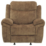 Benzara Fabric Upholstered Pull Tab Rocker Recliner with Pillow Top Armrests, Brown BM226046 Brown Solid Wood, Metal and Fabric BM226046