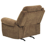 Benzara Fabric Upholstered Pull Tab Rocker Recliner with Pillow Top Armrests, Brown BM226046 Brown Solid Wood, Metal and Fabric BM226046