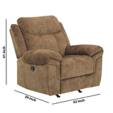 Benzara Fabric Upholstered Pull Tab Rocker Recliner with Pillow Top Armrests, Brown BM226046 Brown Solid Wood, Metal and Fabric BM226046