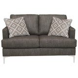 Benzara Fabric Upholstered Loveseat with Metal Bracket Legs and Track Armrests,Gray BM226047 Gray Solid Wood, Fabric and Metal BM226047