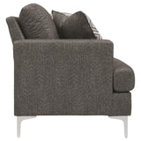 Benzara Fabric Upholstered Loveseat with Metal Bracket Legs and Track Armrests,Gray BM226047 Gray Solid Wood, Fabric and Metal BM226047