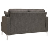 Benzara Fabric Upholstered Loveseat with Metal Bracket Legs and Track Armrests,Gray BM226047 Gray Solid Wood, Fabric and Metal BM226047