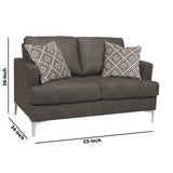 Benzara Fabric Upholstered Loveseat with Metal Bracket Legs and Track Armrests,Gray BM226047 Gray Solid Wood, Fabric and Metal BM226047