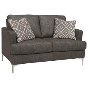 Benzara Fabric Upholstered Loveseat with Metal Bracket Legs and Track Armrests,Gray BM226047 Gray Solid Wood, Fabric and Metal BM226047