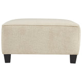 Benzara Fabric Upholstered Oversized Square Ottoman with Tapered Block Legs, Beige BM226052 Beige Solid Wood and Fabric BM226052