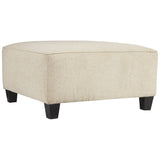 Fabric Upholstered Oversized Square Ottoman with Tapered Block Legs, Beige