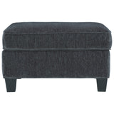 Benzara Fabric Upholstered Rectangular Ottoman with Tapered Block Legs, Gray BM226054 Gray Solid Wood and Fabric BM226054