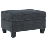 Benzara Fabric Upholstered Rectangular Ottoman with Tapered Block Legs, Gray BM226054 Gray Solid Wood and Fabric BM226054