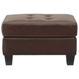 Benzara Rectangular Leatherette Ottoman with Tufted Seat and Tapered Legs, Brown BM226061 Brown Solid Wood and Leatherette BM226061