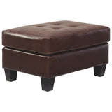 Benzara Rectangular Leatherette Ottoman with Tufted Seat and Tapered Legs, Brown BM226061 Brown Solid Wood and Leatherette BM226061