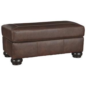 Benzara Rectangular Leatherette Ottoman with Stitched Details and Bun Feet, Brown BM226065 Brown Solid Wood and Leatherette BM226065