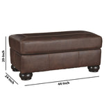 Benzara Rectangular Leatherette Ottoman with Stitched Details and Bun Feet, Brown BM226065 Brown Solid Wood and Leatherette BM226065
