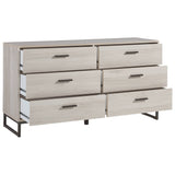 Benzara 6 Drawer Wooden Dresser with Metal Legs, Antique White and Gray BM226070 White and Gray Engineered Wood, Laminate and Metal BM226070