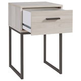 Benzara Single Drawer Wooden Nightstand with Grain Details, Antique White and Gray BM226073 White and Gray Engineered Wood, Laminate and Metal BM226073