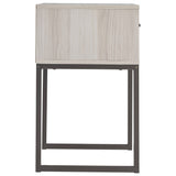 Benzara Single Drawer Wooden Nightstand with Grain Details, Antique White and Gray BM226073 White and Gray Engineered Wood, Laminate and Metal BM226073