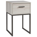 Benzara Single Drawer Wooden Nightstand with Grain Details, Antique White and Gray BM226073 White and Gray Engineered Wood, Laminate and Metal BM226073