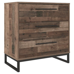 Benzara 3 Drawer Wooden Chest with Metal Legs, Brown and Black BM226076 Brown and Black Engineered Wood, Laminate and Metal BM226076