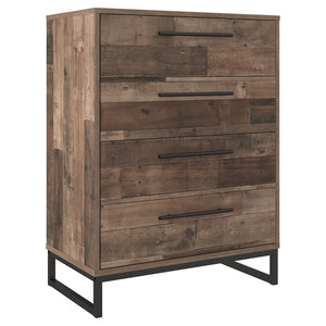 Benzara 4 Drawer Wooden Chest with Metal Legs, Brown and Black BM226077 Brown and Black Engineered Wood, Laminate and Metal BM226077