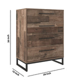 Benzara 4 Drawer Wooden Chest with Metal Legs, Brown and Black BM226077 Brown and Black Engineered Wood, Laminate and Metal BM226077