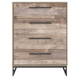 Benzara 4 Drawer Wooden Chest with Metal Legs, Washed Brown and Black BM226081 Brown and Black Engineered Wood, Laminate and Metal BM226081