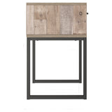 Benzara Single Drawer Wooden Nightstand with Grain Details, Washed Brown and Black BM226082 Brown and Black Engineered Wood, Laminate and Metal BM226082
