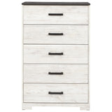 Benzara 5 Drawer Wooden Chest with Grain Details, White and Gray BM226093 White and Gray Engineered Wood and Laminate BM226093