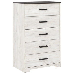 Benzara 5 Drawer Wooden Chest with Grain Details, White and Gray BM226093 White and Gray Engineered Wood and Laminate BM226093