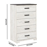 Benzara 5 Drawer Wooden Chest with Grain Details, White and Gray BM226093 White and Gray Engineered Wood and Laminate BM226093