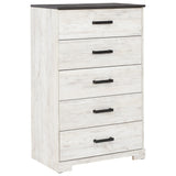 5 Drawer Wooden Chest with Grain Details, White and Gray