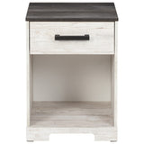 Benzara Single Drawer Wooden Nightstand with Grain Details, White and Gray BM226094 Gray and White Engineered Wood and Laminate BM226094