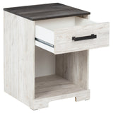 Benzara Single Drawer Wooden Nightstand with Grain Details, White and Gray BM226094 Gray and White Engineered Wood and Laminate BM226094