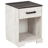 Benzara Single Drawer Wooden Nightstand with Grain Details, White and Gray BM226094 Gray and White Engineered Wood and Laminate BM226094