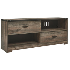 Benzara 2 Drawer Wooden TV Stand with Open Shelves, Rustic Brown BM226095 Brown Engineered Wood and Laminate BM226095