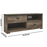 Benzara 2 Drawer Wooden TV Stand with Open Shelves, Rustic Brown BM226095 Brown Engineered Wood and Laminate BM226095