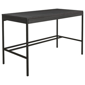 Benzara Wood and Metal Frame Office Desk with Grain Details, Gray and Black BM226096 Gray and Black Engineered Wood, Laminate and Metal BM226096