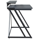 Benzara Wood and Metal Frame Office Desk with Z Shape Legs, Gray and Black BM226097 Gray and Black Engineered Wood, Laminate and Metal BM226097